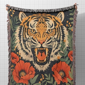 Tiger Woven Blanket, Wild Animal Decor, Jungle Theme Throw, Cozy Woven Throw Blanket, Tiger Art Blanket, Wildlife Home Decor, Unique Gift