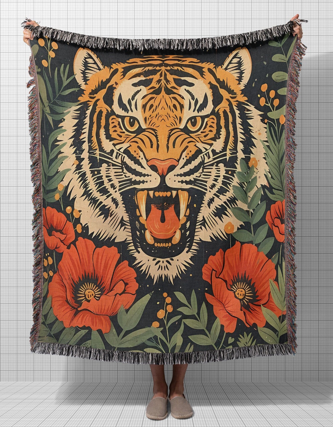 Tiger Woven Blanket: Jungle Animal Throw, Cotton Wildlife Decor - Etsy