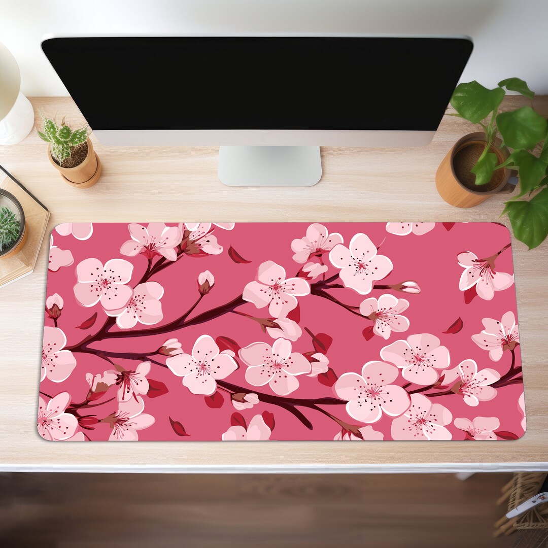 Kawaii Deskmat, Sakura Desk Mat, Cherry Blossom Desk Mat, Japanese Desk