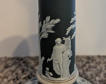 Wedgwood Jasperware Green Mythology Candlestick Holder Sage Greece Vintage 6"