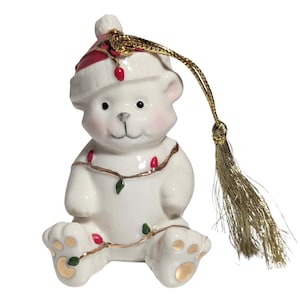Lenox Very Merry Porcelain Christmas Teddy Bear Ornament Christmas Ornament