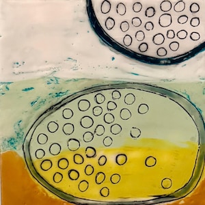 Pintura encáustica abstrata/original, &quot;vagens&quot;, técnica mista, abstrata, arte de parede, 5x5x1 sobre madeira/Camadas de cera e pigmento, desenhada à mão, óleo.