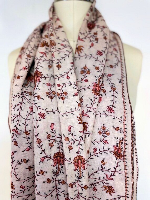 Vintage Hand-Embroidered Kashmiri Rose Shawl