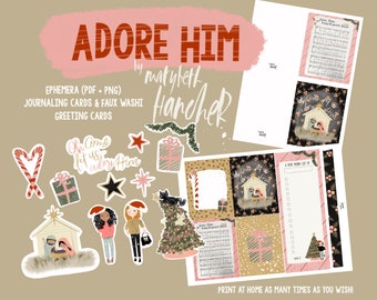 Adore Him- Printable December Daily Ephemera, Scrapbooking, Journaling Cards, Greeting Cards