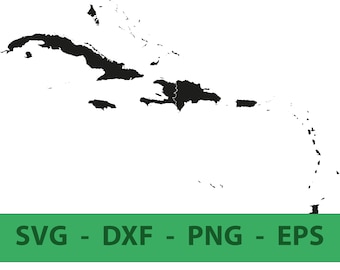 Caribbean map with regions, Laser Cut file, cnc, SVG, DXF, EPS, png, pdf, each region can be separated