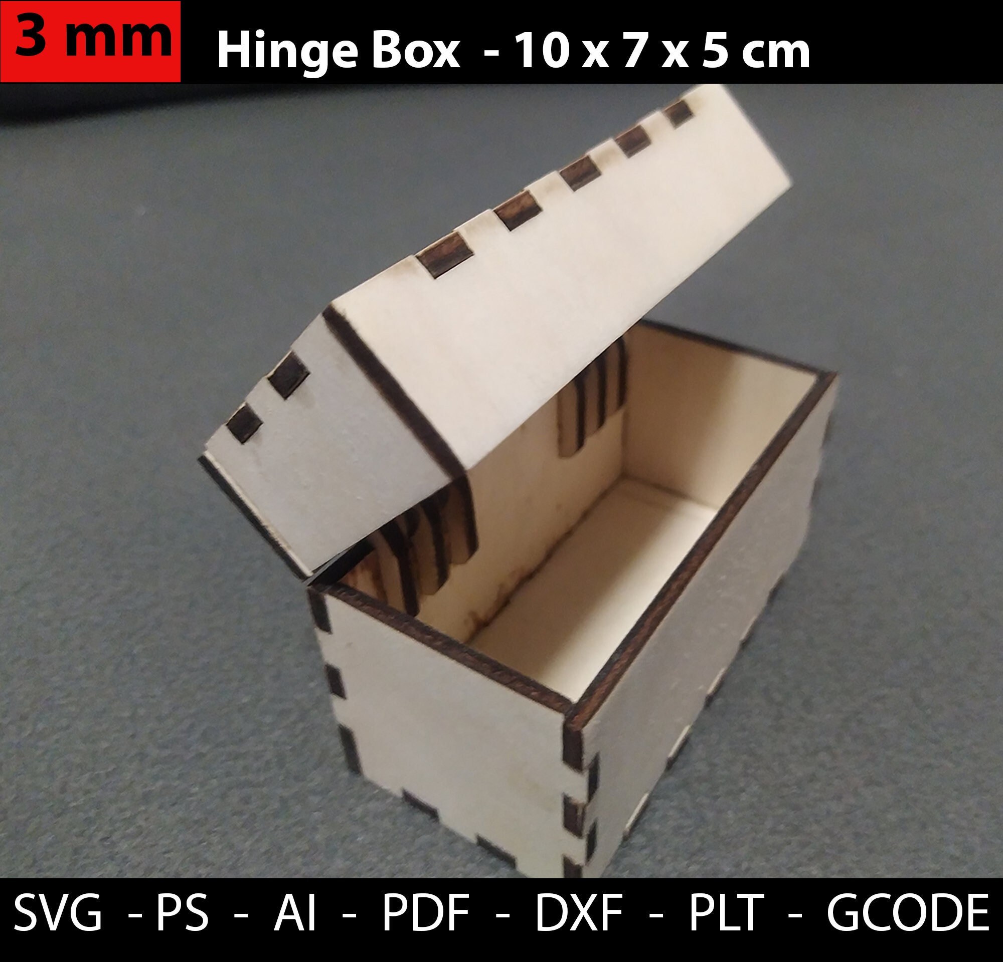 Laser Cut Files Hingebox Box With Lid Attached by Cabinet Hinges