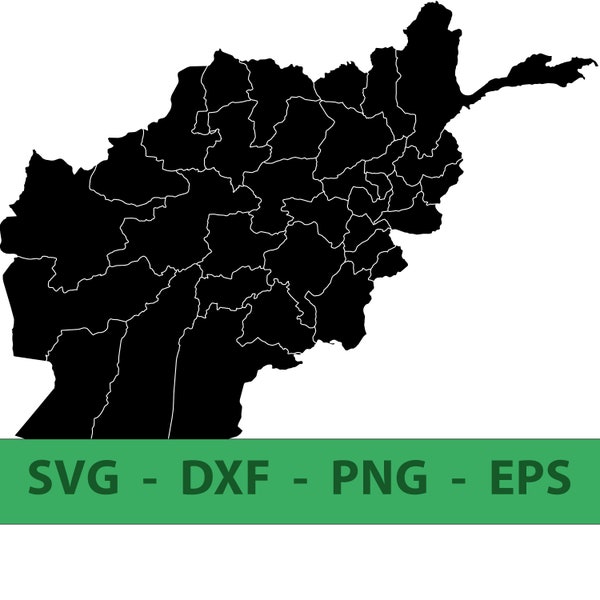 Afghanistan map with regions, Laser Cut file, SVG, DXF, EPS, png, pdf, each region can be separated