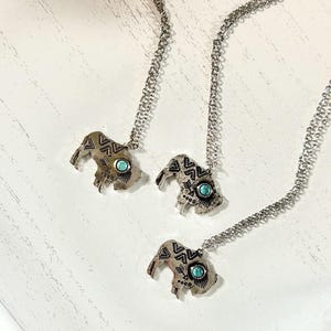 SALE! Bison Pendant Necklace with Turquoise Accent Stone || Adjustble