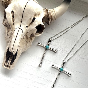 SALE! Hammered Cross with Turquoise Stone || Multiple Size Lengths -Closing Item-
