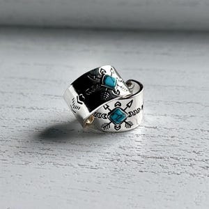 Engraved Silver Turquoise Ring: Adjustable Western Band