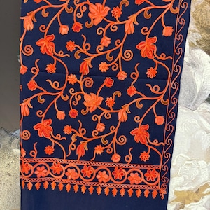 Woolen Stole (small shawl)/ ethnic scarf with  floral embroidery - unique pattern - traditional Kashmiri work