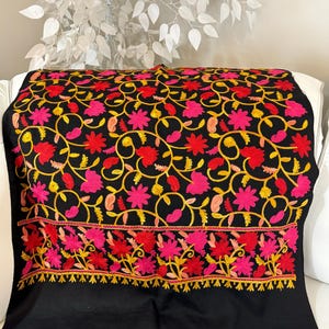 Woolen Stole (shawl and wrap)/ ethnic scarf with elegant floral embroidery - many colors - traditional Kashmiri work