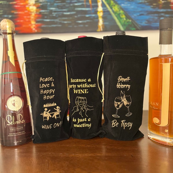 Stylish Black Velvet Wine Gift Bags - Luxurious Gold Accents, Perfect for Gifting - 3 Elegant Style Choices Available