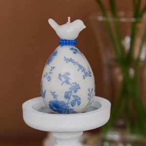 Chinoiserie-ägg påskljus, unika dekorationsljus för högtider, blom- och botanisk prydnadsljus. Vintage dekorativt presentljus, present till henne