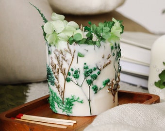 Botanical Dried flower candle, pressed flowers candle, Birthday gift for her ,Thinking of you gift , Housewarming gift, Best friend gift