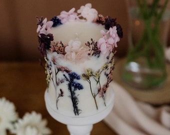 Botanical candles with pressed dried flowers, housewarming gift, gift for her, floral candles, table decor, unique wedding & Christmas gift