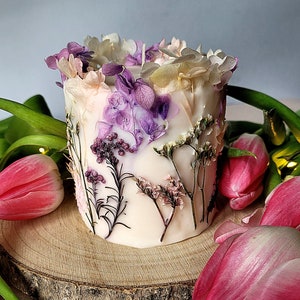 Botanical dried flower candle, Birthday gift for her, pressed flower candle, handmade gift candle, gift for women, thank you gift