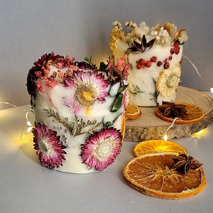 Handmade Botanical Candle, Peony Pillar Dried Flower Candle, Unique Birthday Gift, Birthday Gift For Her, 50th birthday gift for women