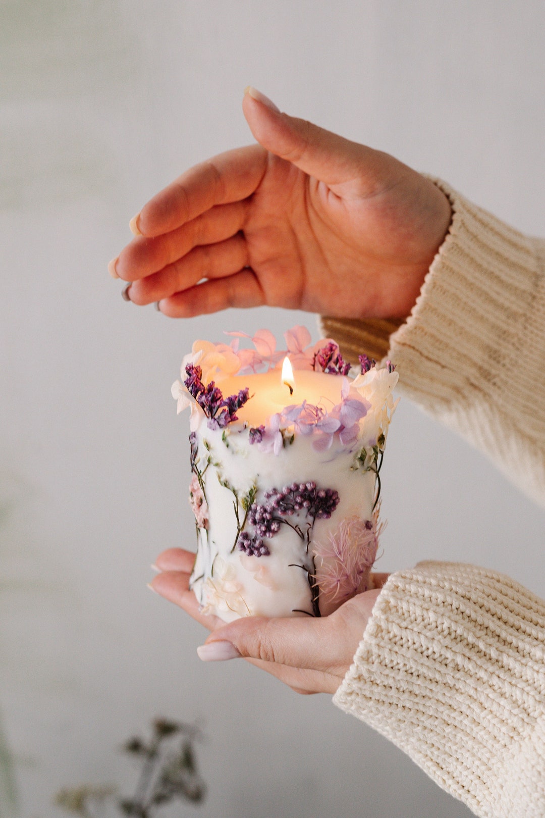 Botanical Dried Flower Candle, Pressed Flowers Candle, Birthday Gift for Her, Favors Candles