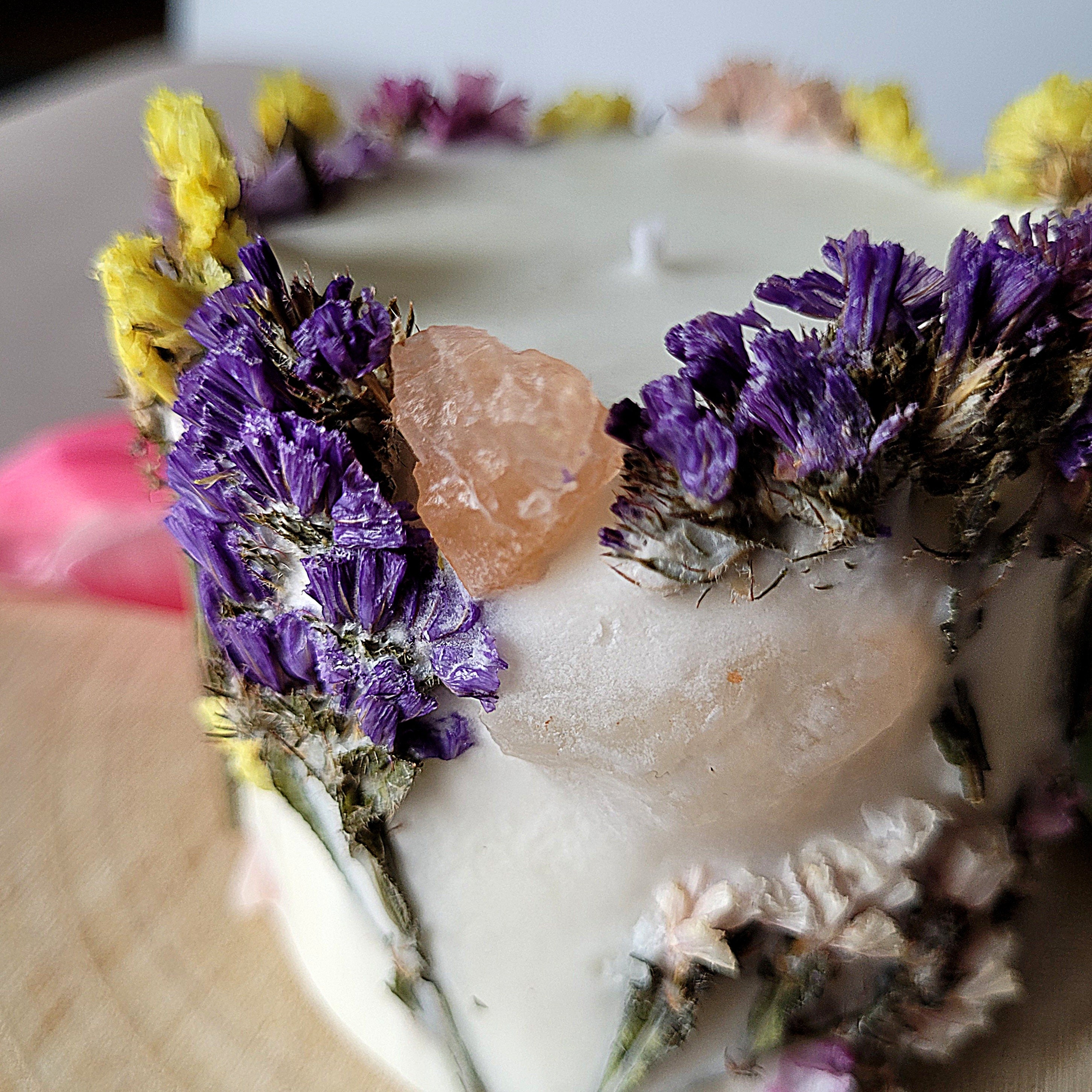 Botanical Dried Flower Candle With Crystal, Meditation Candle, Birthday