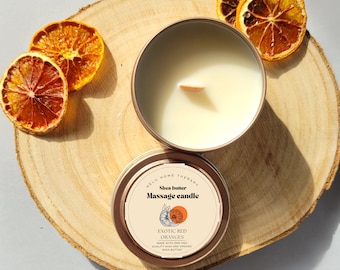Massage Candle Moisturising Red Oranges 100% Natural Smoother Softer Skin | Soy Wax | Coconut Oil | Shea Butter