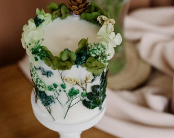 Botanical Dried flower candle, pressed flowers candle, Birthday gift for her, Christmas candles, Housewarming gift, Best friend gift candle