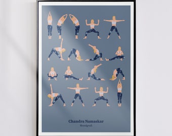 Yoga poster moon salutation / Chandra Namaskar / yoga evening routine