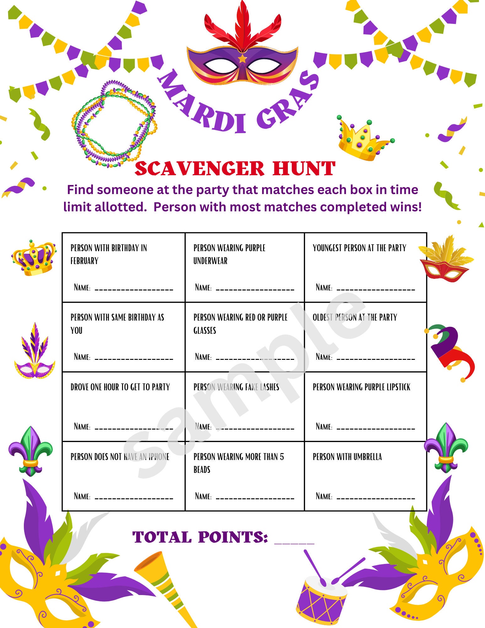 universal mardi gras scavenger hunt