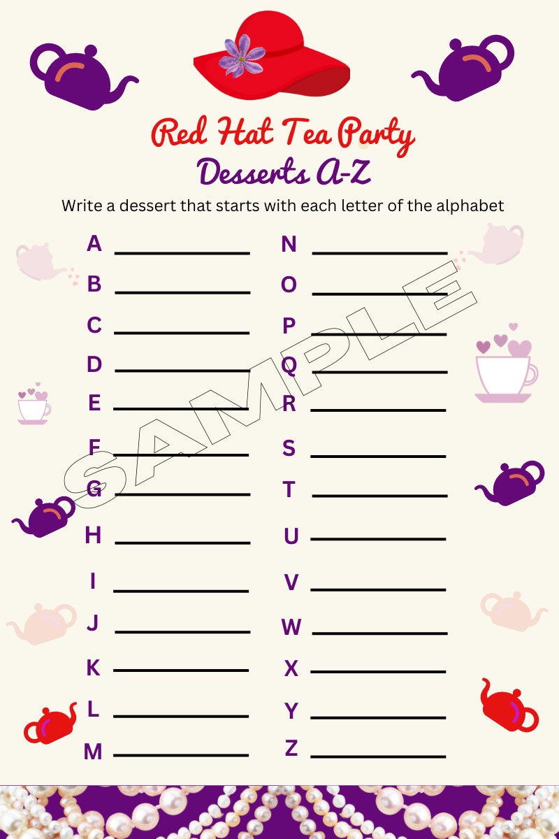 Red Hat Tea Party Game Package Etsy