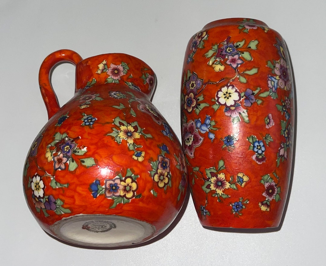 Czech Chintz Vase and Pitcher Etsy