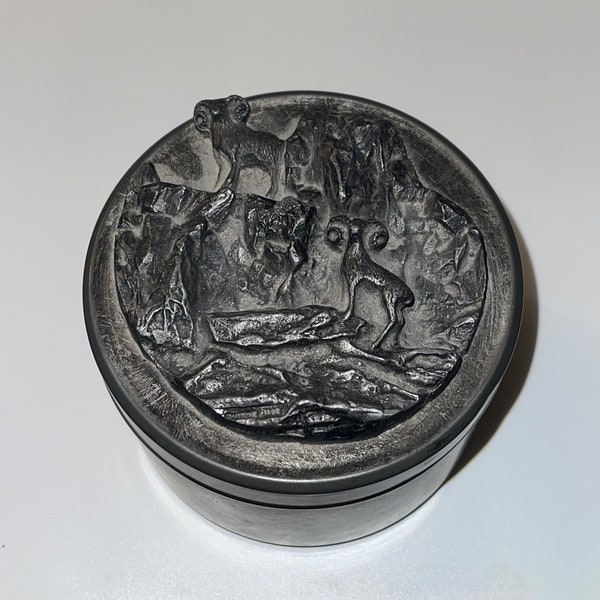 Metzke Pewter Lid Trinket Box with Ram Mountain Scene