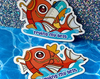 Magikarp "Trying My Best" Waterproof Sticker