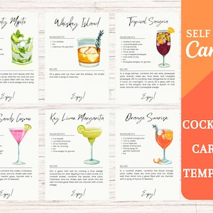 Modello Canva per biglietto di ricetta per cocktail fai da te / Carte per bevande stampabili / Modello digitale online modificabile Ricette per cocktail / Festa al bar ristorante
