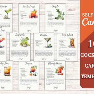 10 carte per ricette di cocktail / modello Canva / carte per bevande stampabili / modello digitale online modificabile per ricette di cocktail / festa al bar ristorante