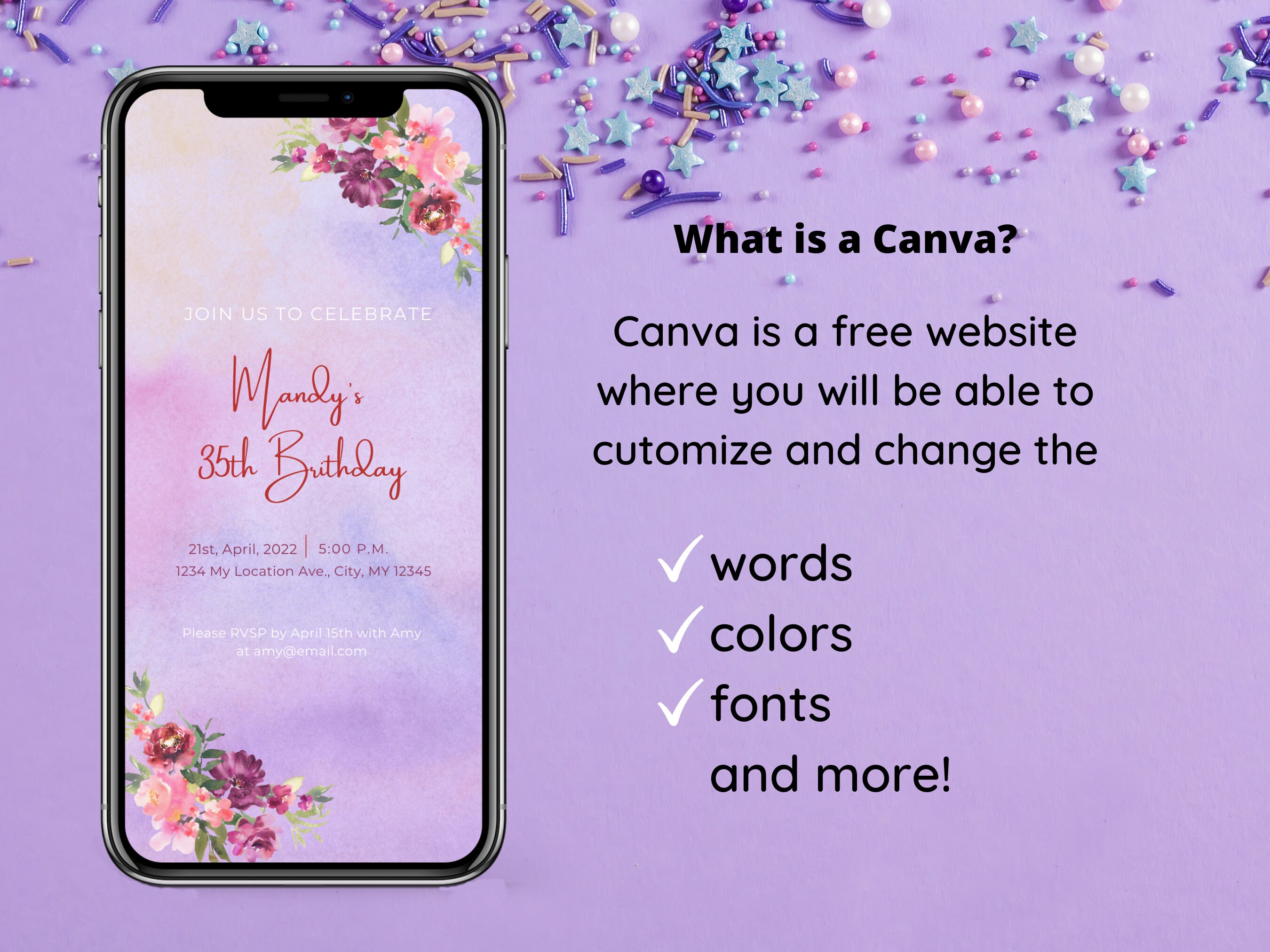DIY Digital Floral Party Invitation | Canva Template | Electronic ...