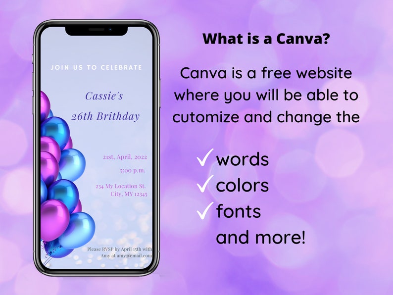 DIY Digital Balloon Party Invitation Canva Template Etsy