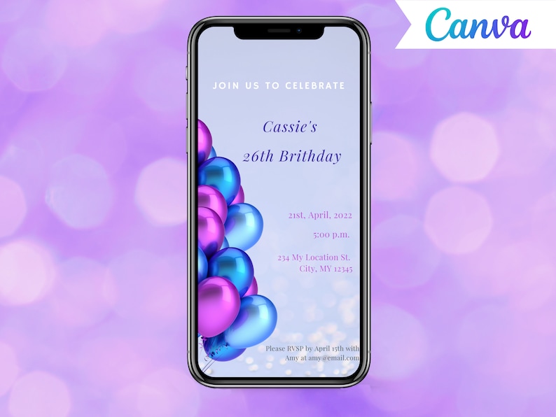 DIY Digital Balloon Party Invitation Canva Template Etsy