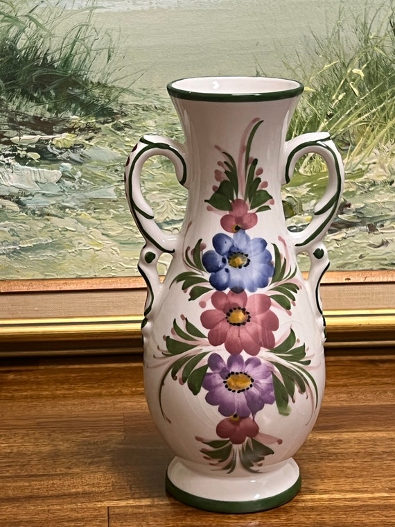 Vintage Hand Painted Floral Vase. Made in Portugal Etsy