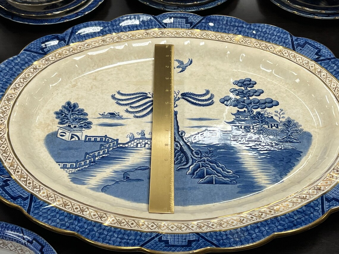 HUGE ANTIQUE SET real Old Willow Dinner Set. 128 Pieces Etsy