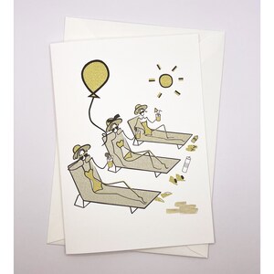 Summer Celebration Birthday card - A6 fine art greeting - &quot;Tan & Tipples&quot; design