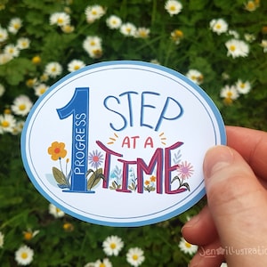 1 étape à la fois | affirmation de positivité | Autocollant mat dessiné à la main | Esthétique mignonne