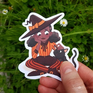 | autocollants de sorcière, de wiccan et de chaton Autocollant mat dessiné à la main | Autocollants Bullet Journal | Autocollants décoratifs | Magie d’automne Kawaii
