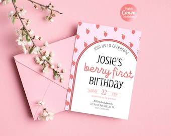 Berry First Birthday Invitation | Strawberry First Birthday Invite | 1st Birthday Invitation Girl | Berry First Birthday Template