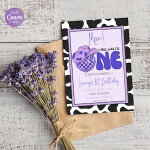 Man I Feel Like I&#39;m ONE 1st Birthday Invitation|Disco Cowgirl Birthday Invitation|My First Rodeo Birthday|Space Cowgirl Birthday Invitation