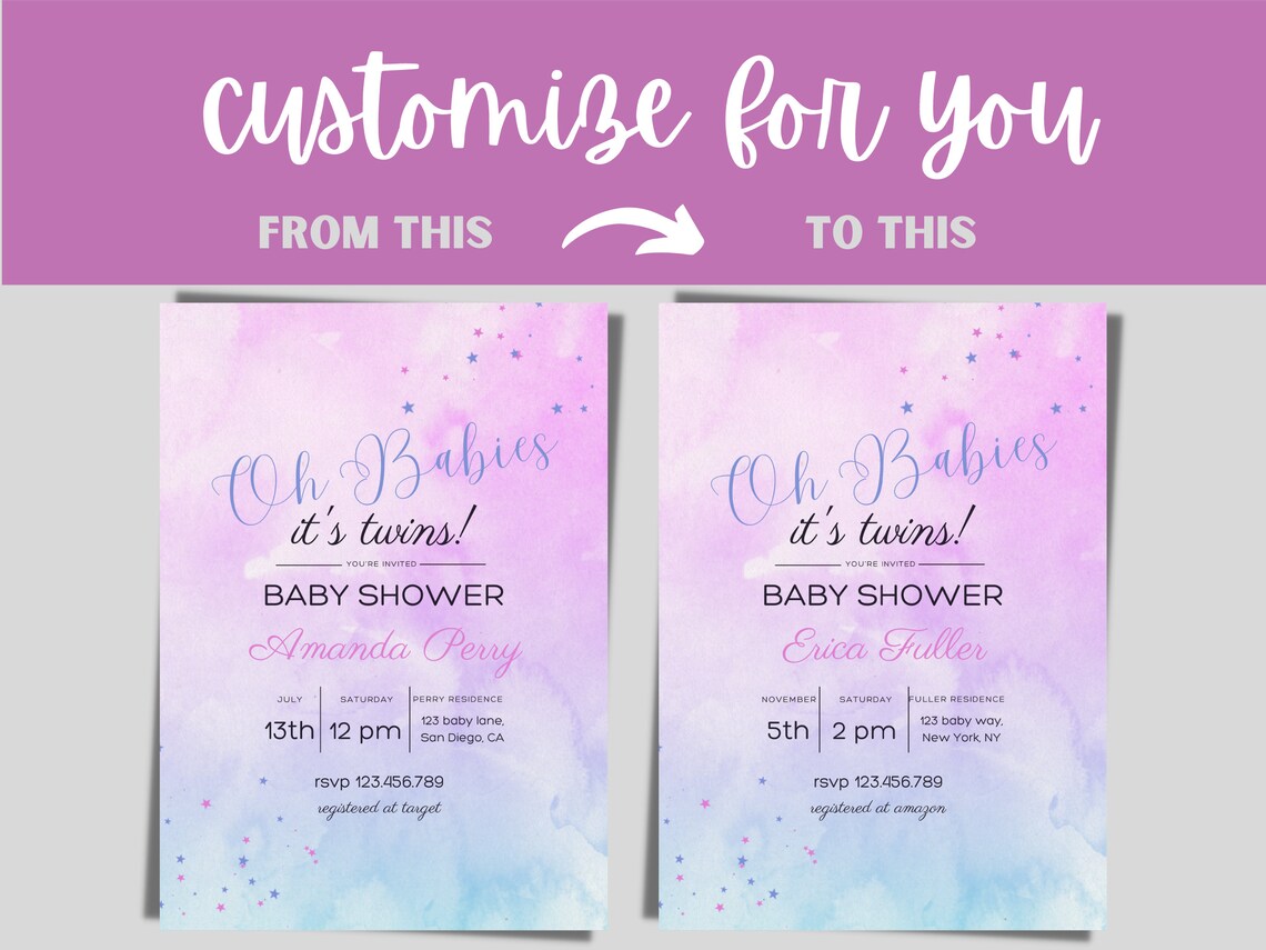 Twin Baby Shower Invitation Twins Baby Shower Baby Shower Etsy