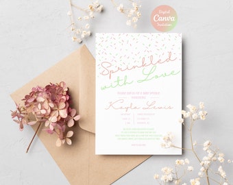 Invitación para baby shower / Baby shower con temática de amor / Invitación neutra para baby shower / Plantilla editable de Canva