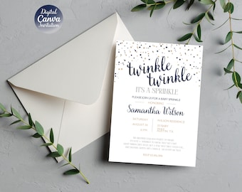Baby Sprinkle Invitation | Twinkle Twinkle Sprinkle | Baby Shower Invite | Editable Canva Template | Neutral Baby Sprinkle
