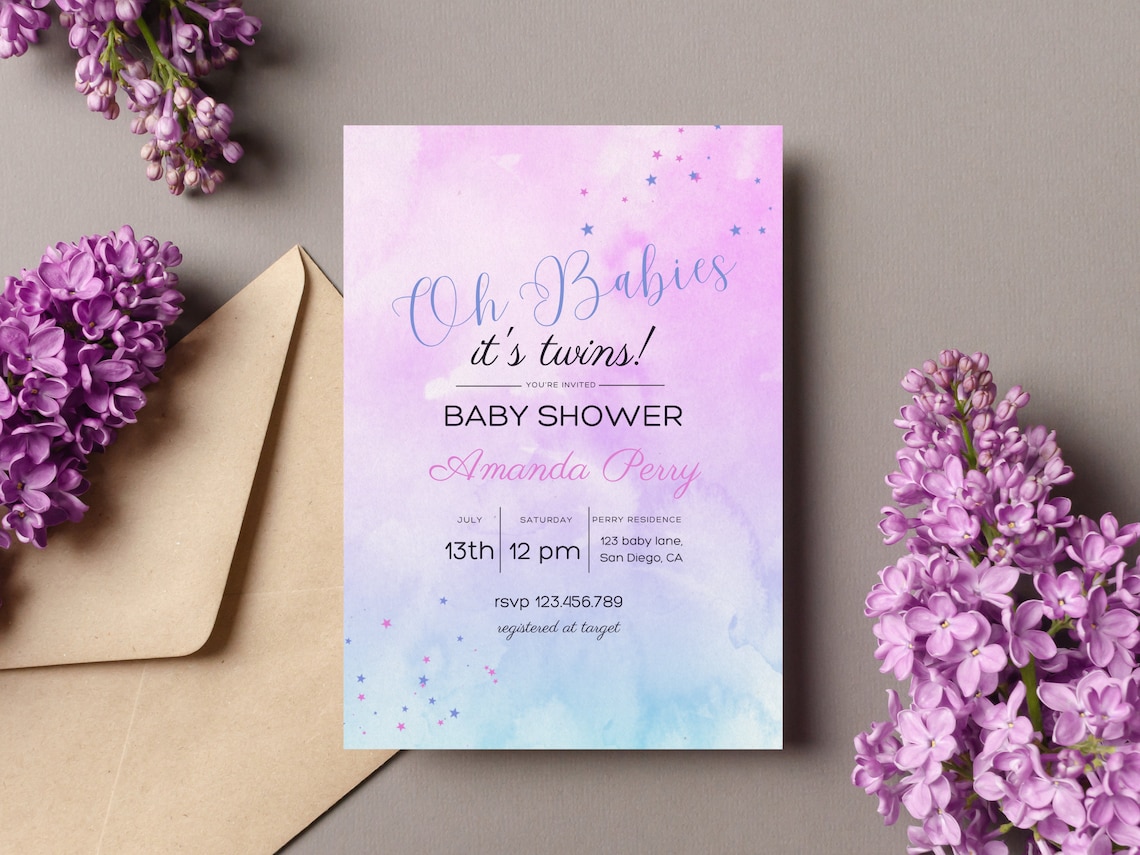 Twin Baby Shower Invitation Twins Baby Shower Baby Shower Etsy