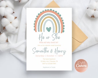 Rainbow Gender Reveal Invitation | Gender Reveal Invite | Boho Gender Reveal | Editable Canva Invite | Neutral Baby Reveal