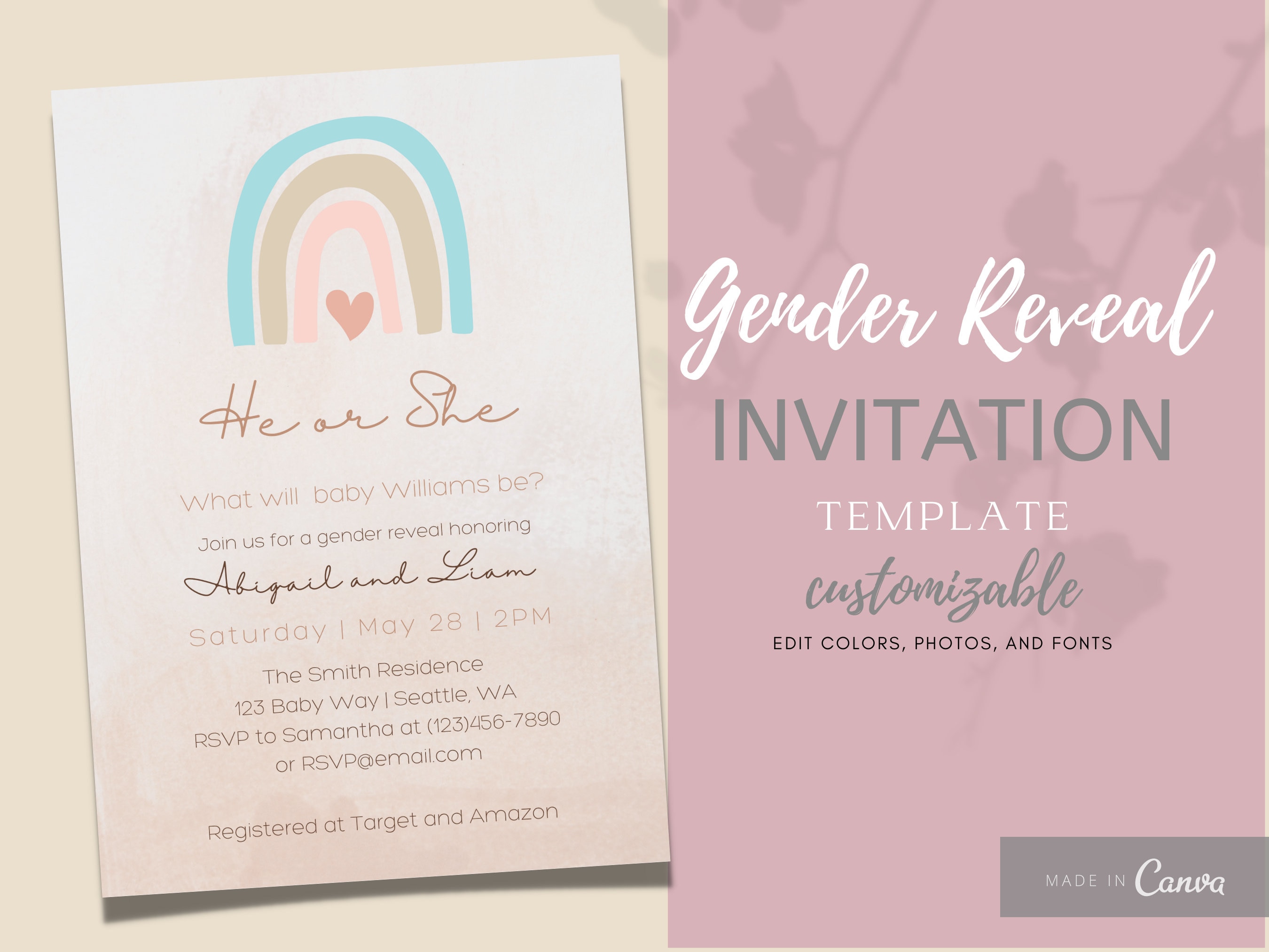 Rainbow Gender Reveal Invitation Gender Reveal Digital Etsy